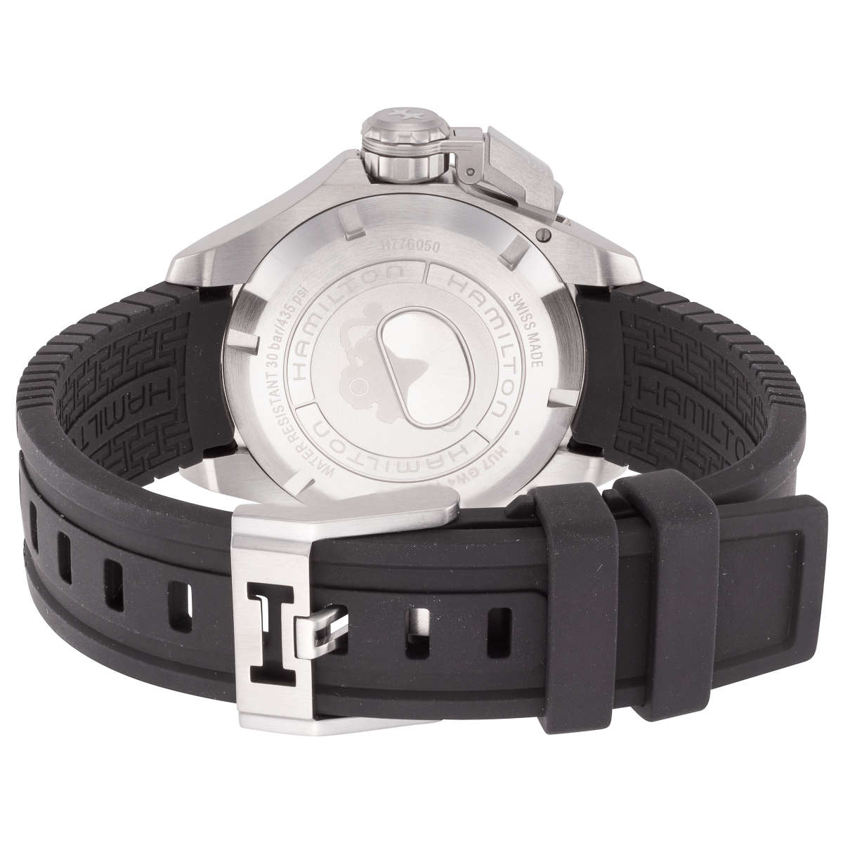 Hamilton Khaki Navy Frogman H77605335 3 Mặt sau đồng hồ Hamilton Khaki Navy Frogman H77605335 chính hãng