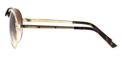 Kính mát Cartier CT0034S 012 Gold Dark Brown Calfskin Leather 100% hàng chính hãng